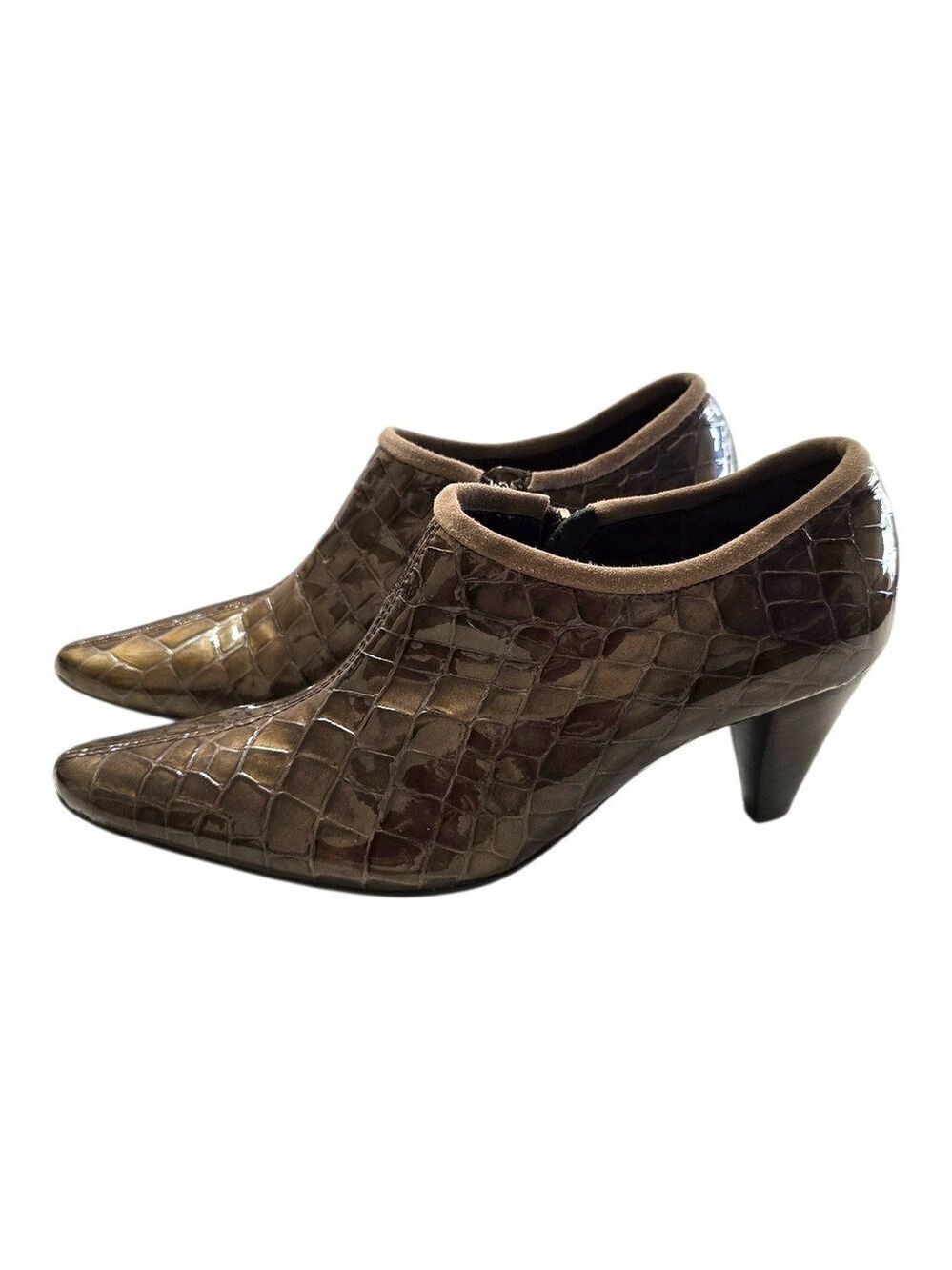 Aquatalia By Marvin K Patent Leather Croc Pointed Toe Ankle Boots Sz 6.5